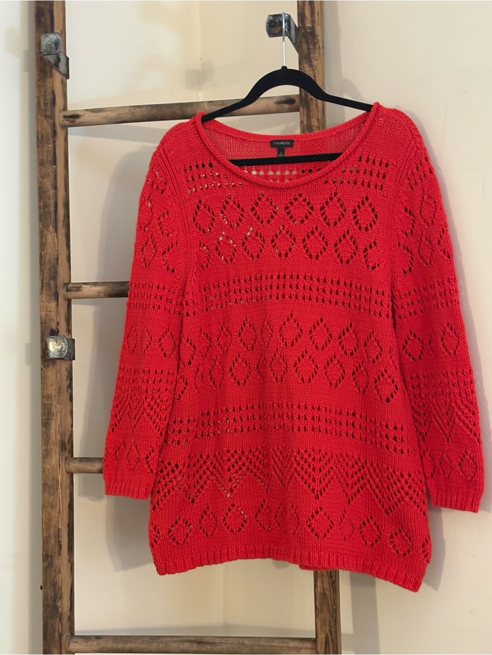 Talbots Red Open-Knit Crewneck Sweater